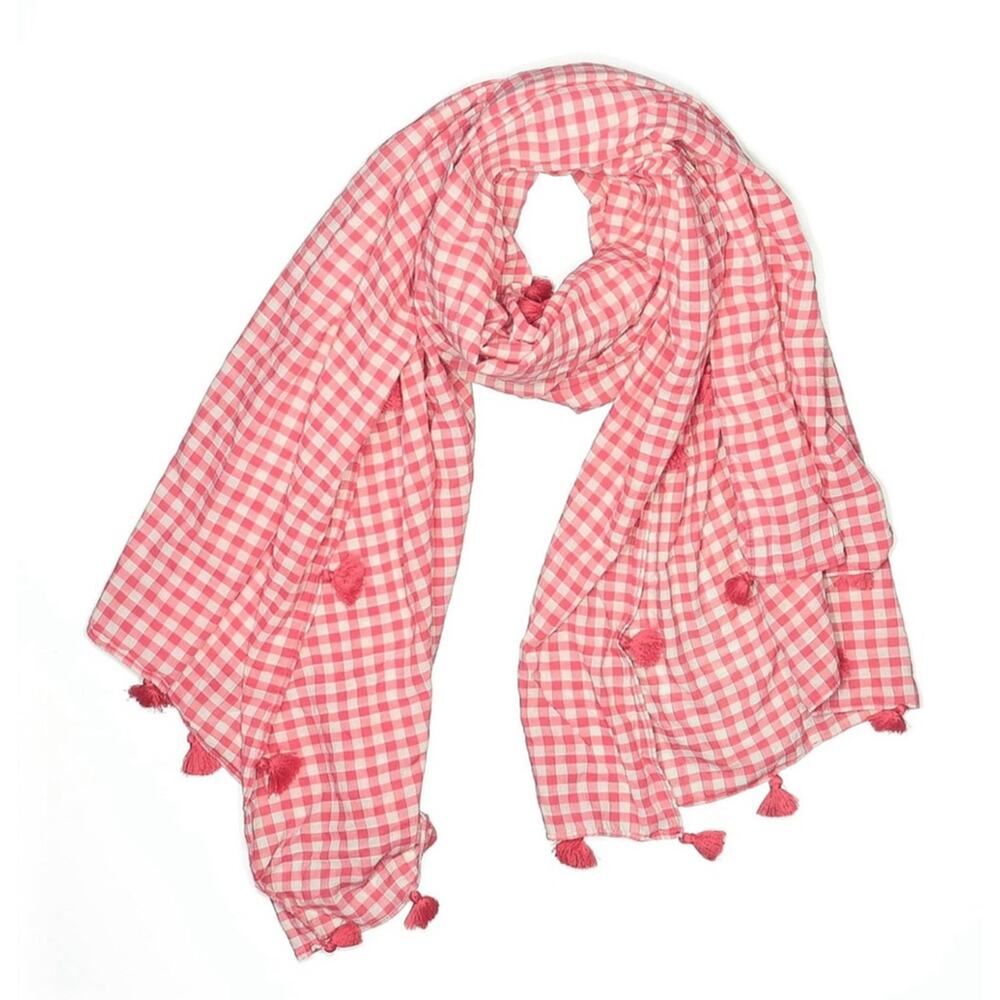Draper James x Land's End Gingham Tassel Scarf Pink Check Lightweight Wrap